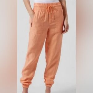 Athleta Cabo Linen Jogger Pants Cactus Peach 12